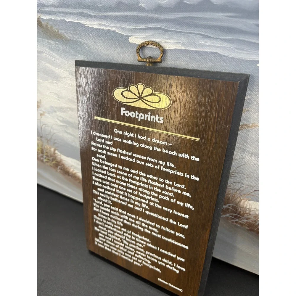 Vintage Footprints in the Sand Poem Wood Wall Plaque Religious Decor 6x8